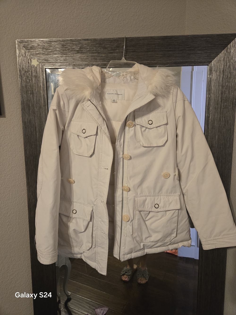 Banana Republic Cream Utility Jacket with Faux Fur Trim